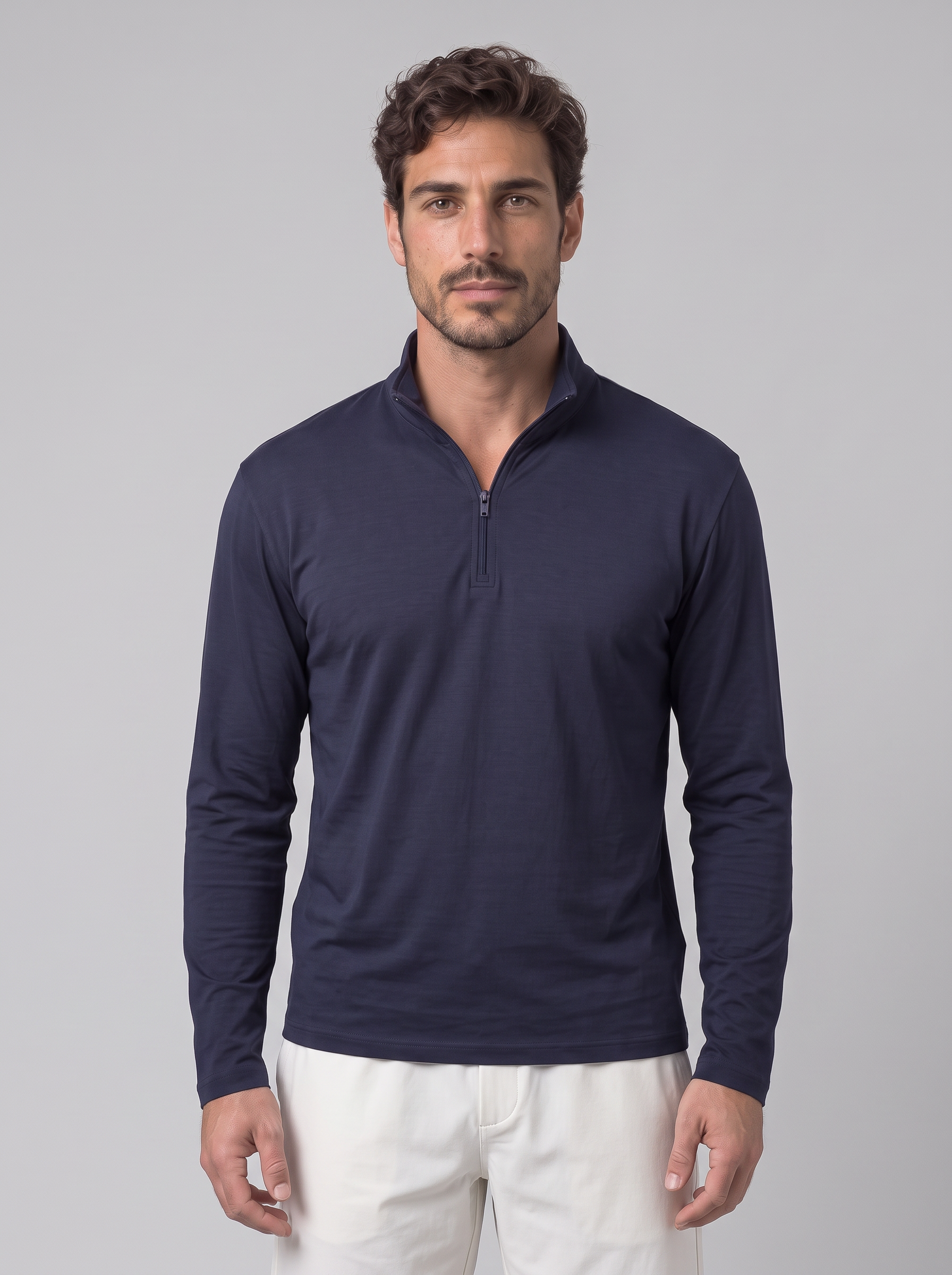 Athletic Fit Quarter Zip aus Lyocell – Navy