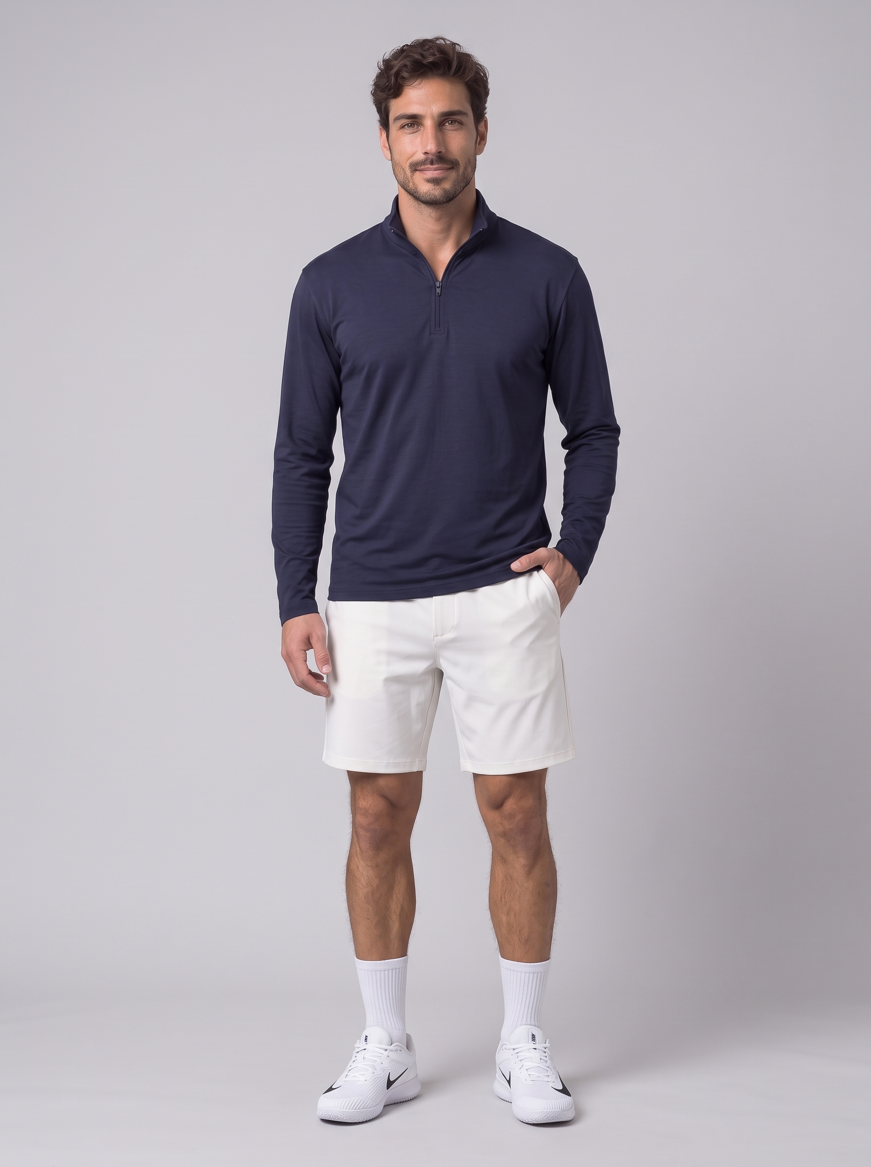 Athletic Fit Quarter Zip aus Lyocell – Navy
