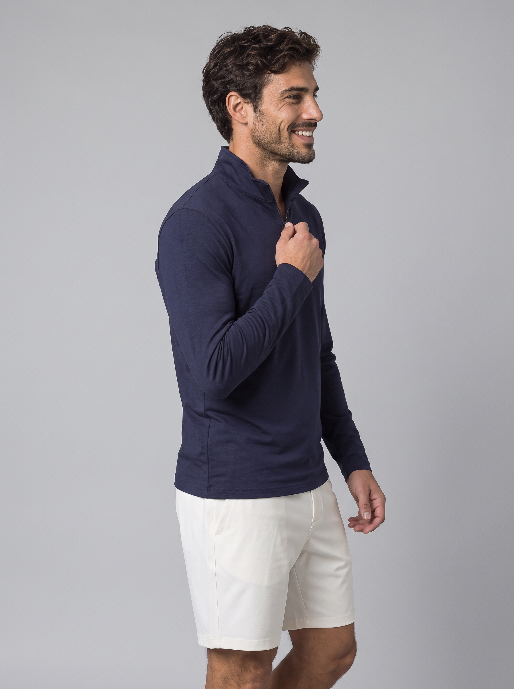 Athletic Fit Quarter Zip aus Lyocell – Navy