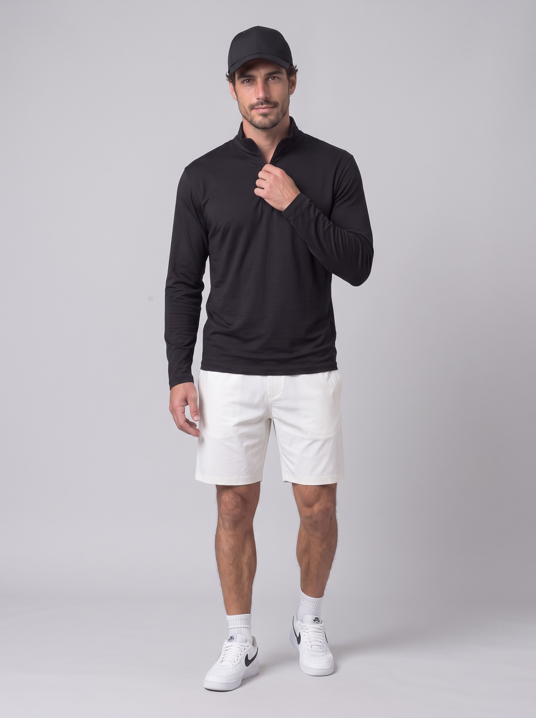 Athletic Fit Quarter Zip aus Lyocell – Schwarz