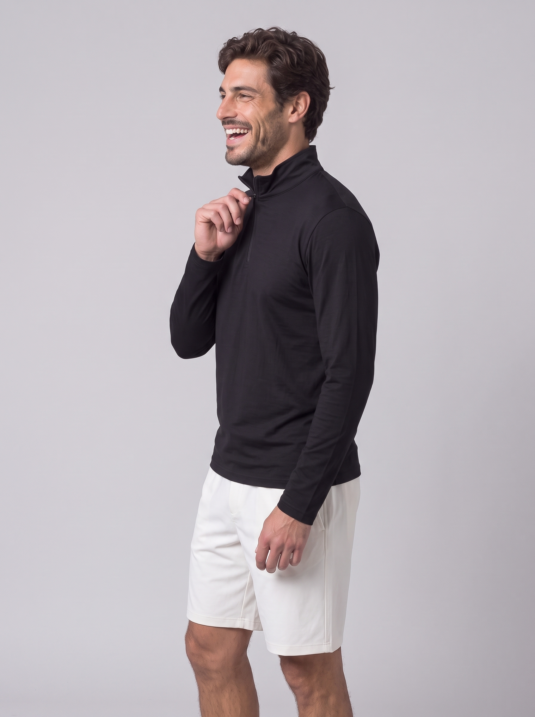 Athletic Fit Quarter Zip aus Lyocell – Schwarz