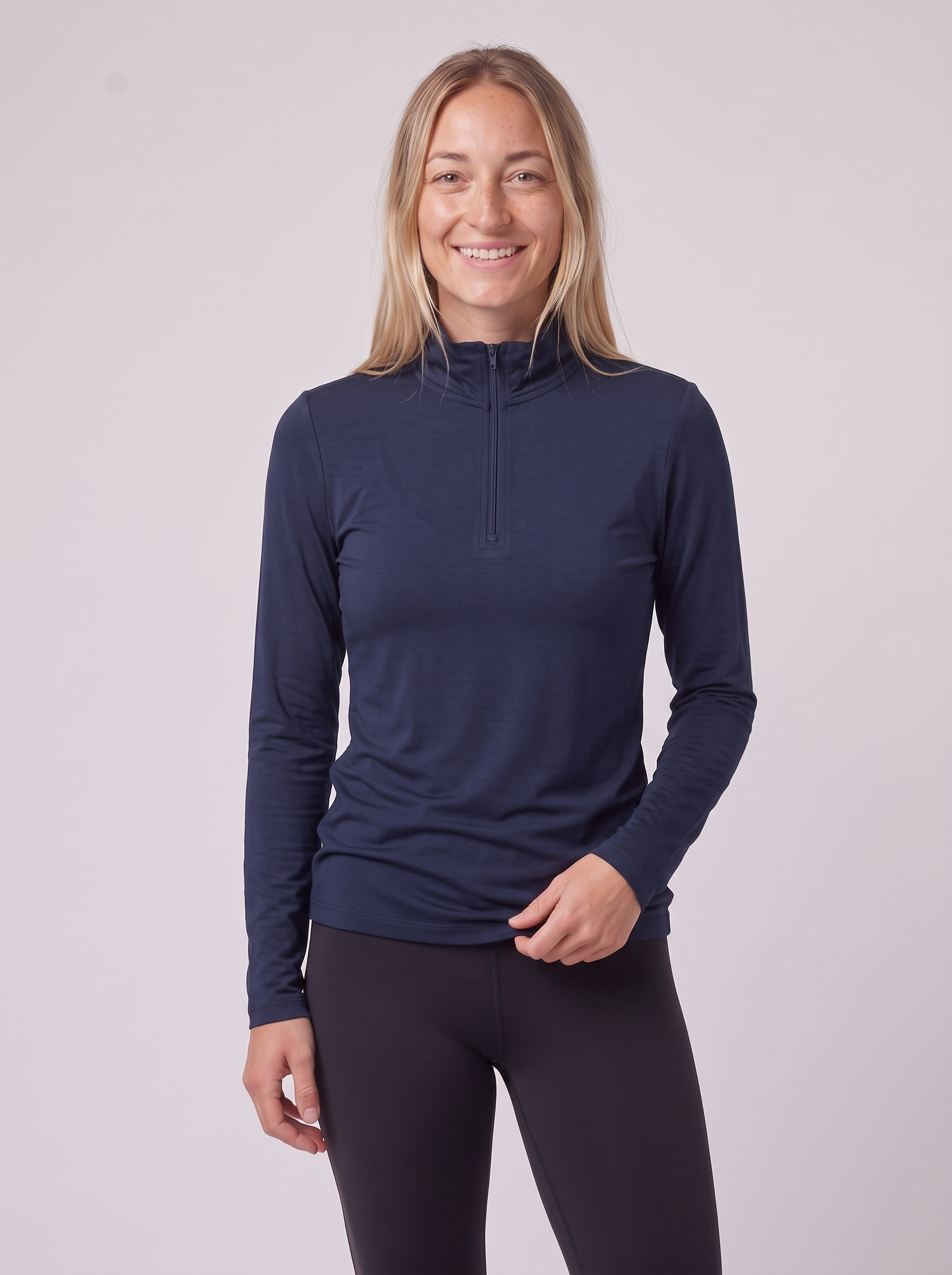 Slim Fit Quarter Zip aus Lyocell – Navy