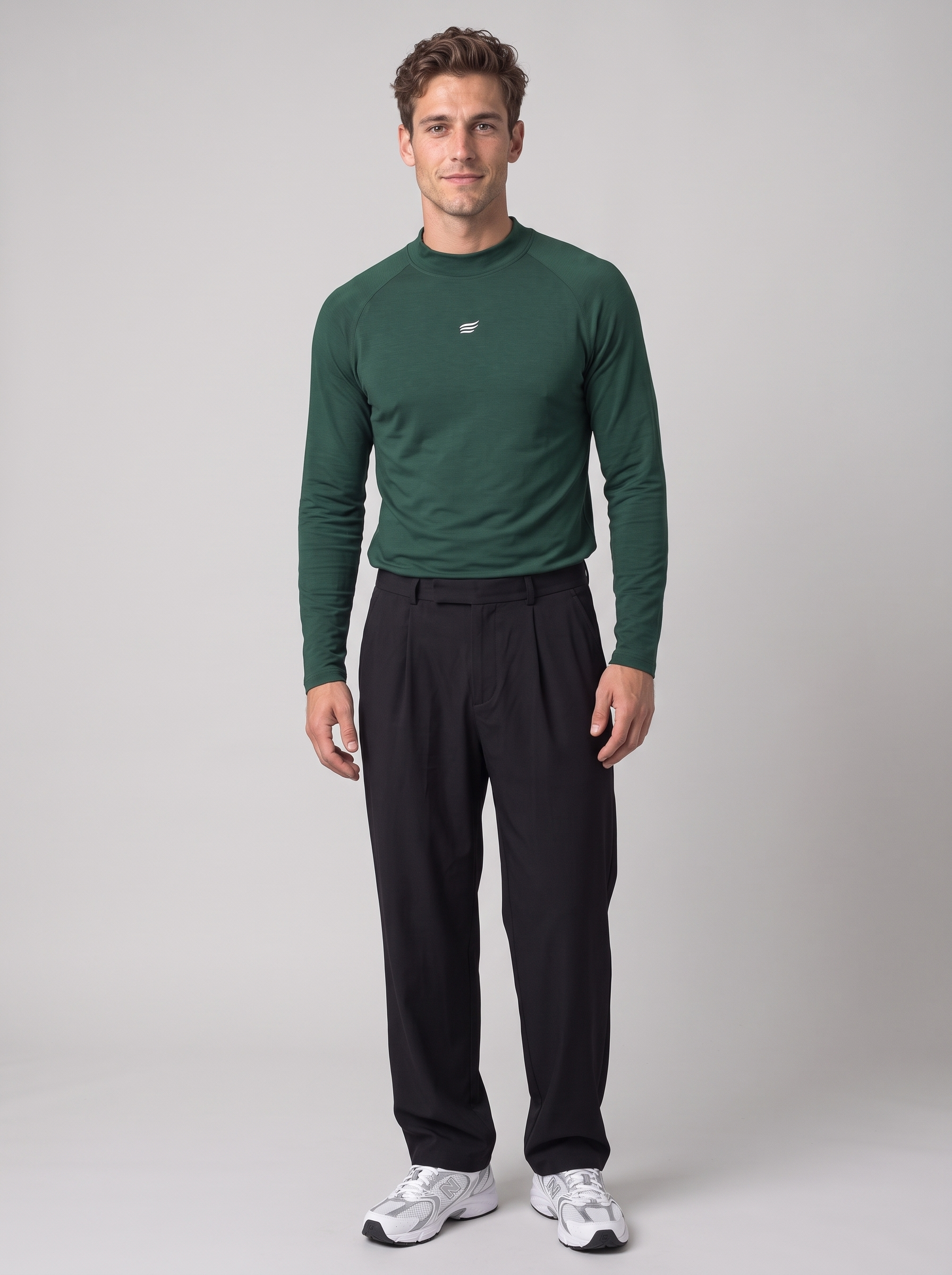 Slim Fit Long-Sleeve with Mock Neck – Dark Green