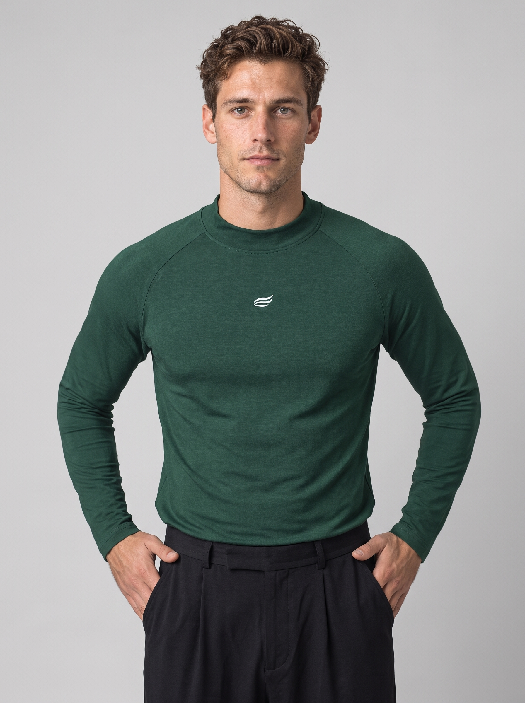 Slim Fit Long-Sleeve with Mock Neck – Dark Green