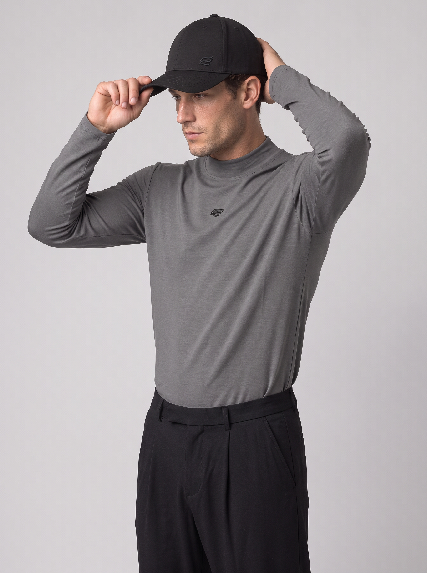 Slim Fit Long-Sleeve with Stand-Up Collar – Medium Gray