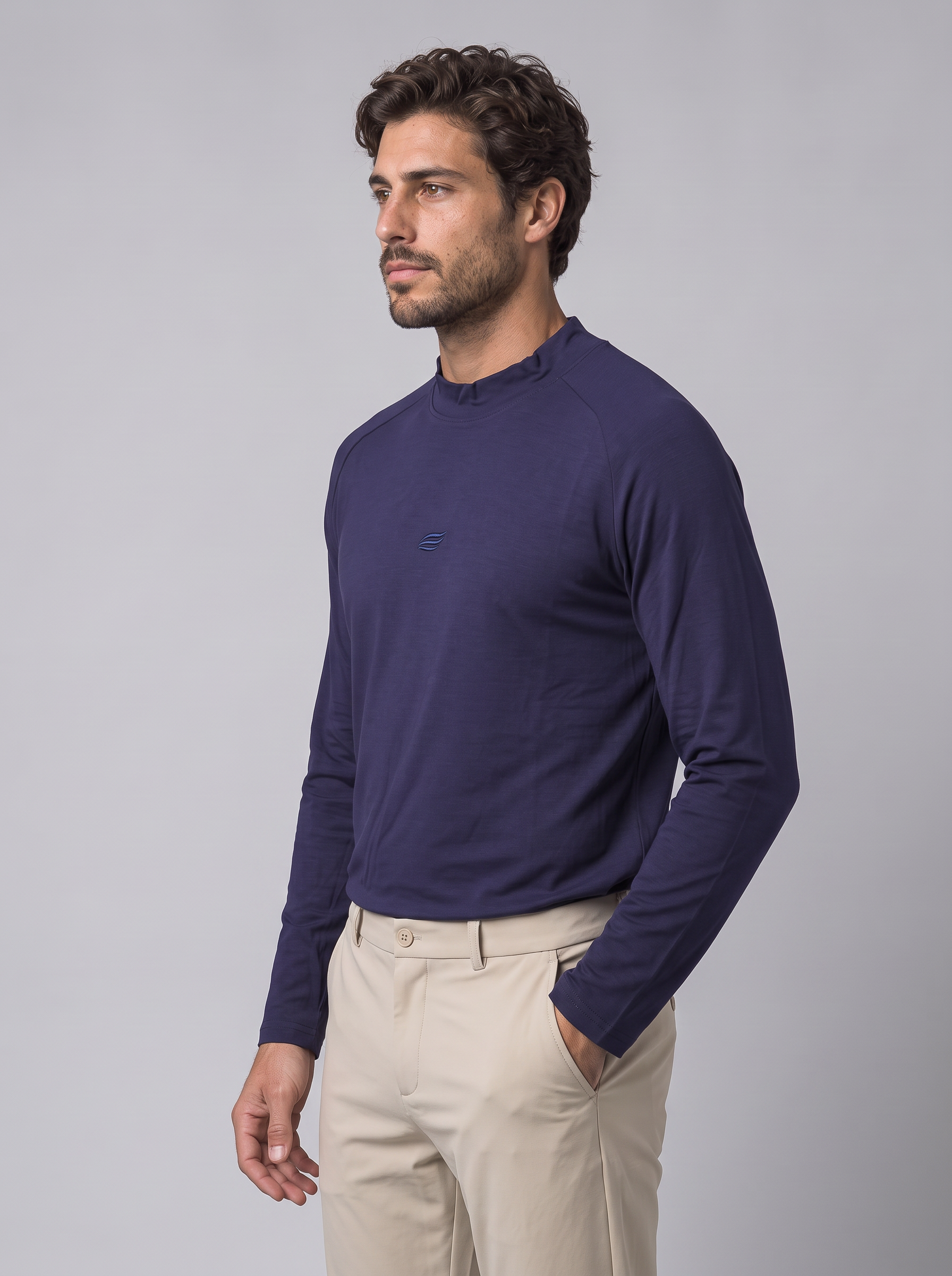 Slim Fit Long Sleeve with Mock Neck – Navy