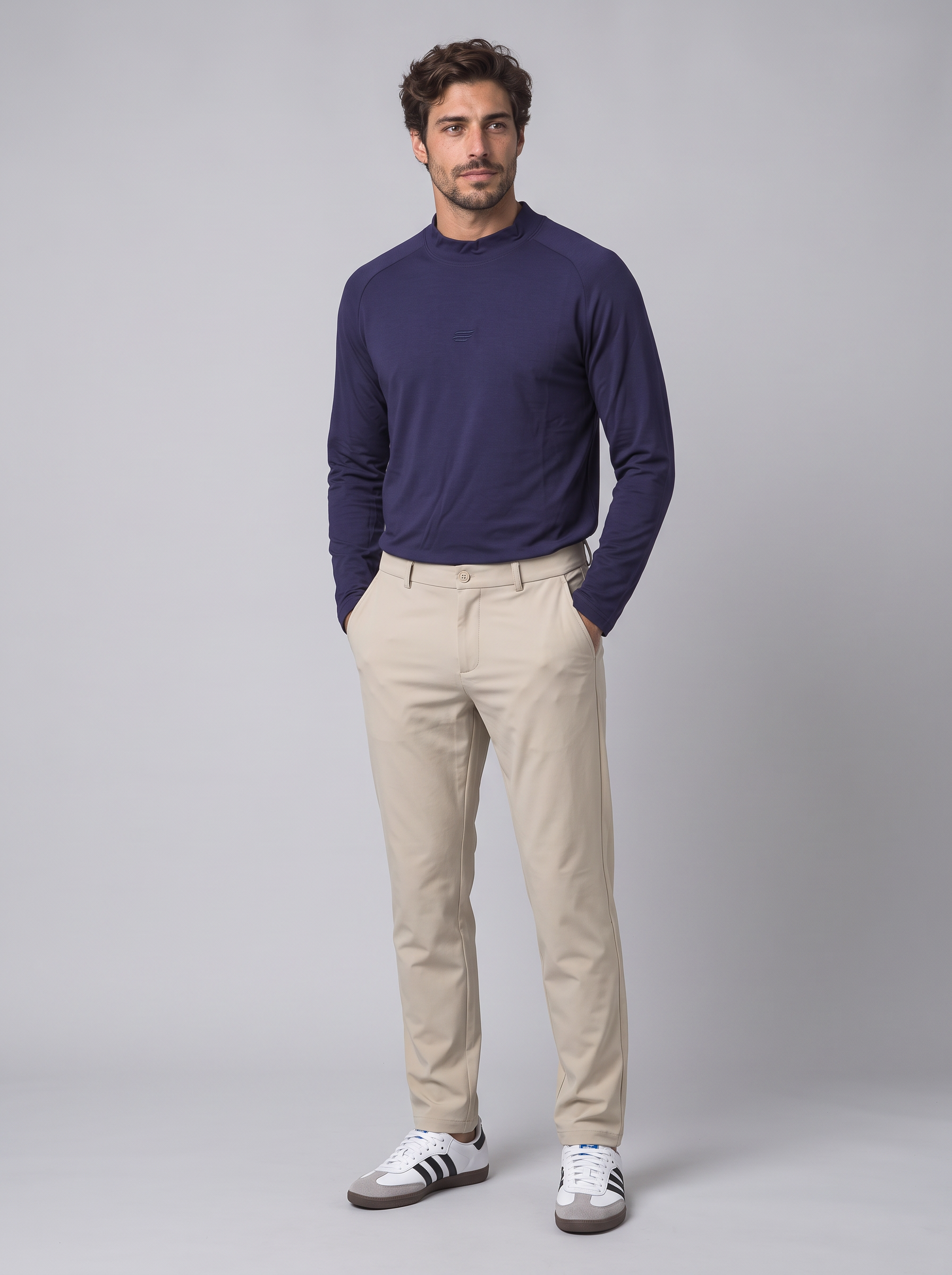 Slim Fit Long Sleeve with Mock Neck – Navy