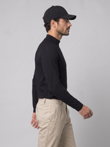 Slim Fit Longsleeve mit Stehkragen – Schwarz