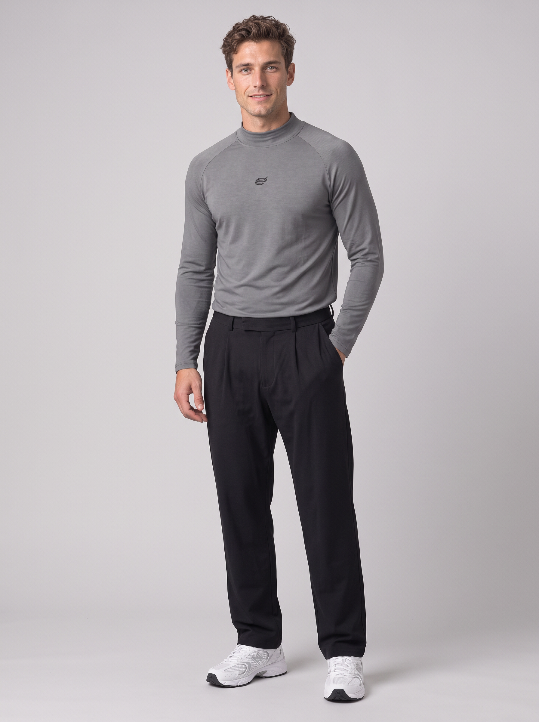 Slim Fit Long-Sleeve with Stand-Up Collar – Medium Gray