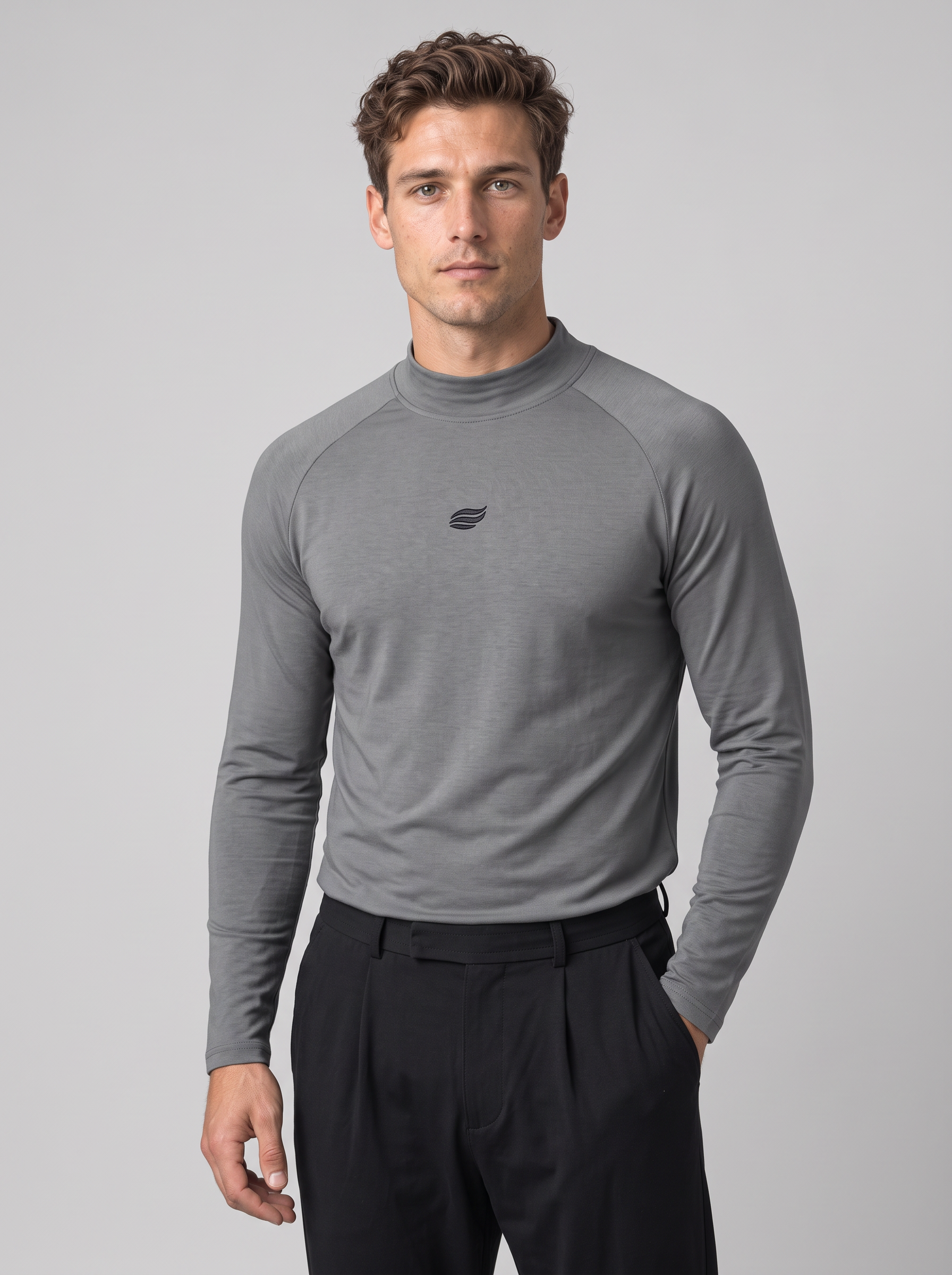 Slim Fit Long-Sleeve with Stand-Up Collar – Medium Gray