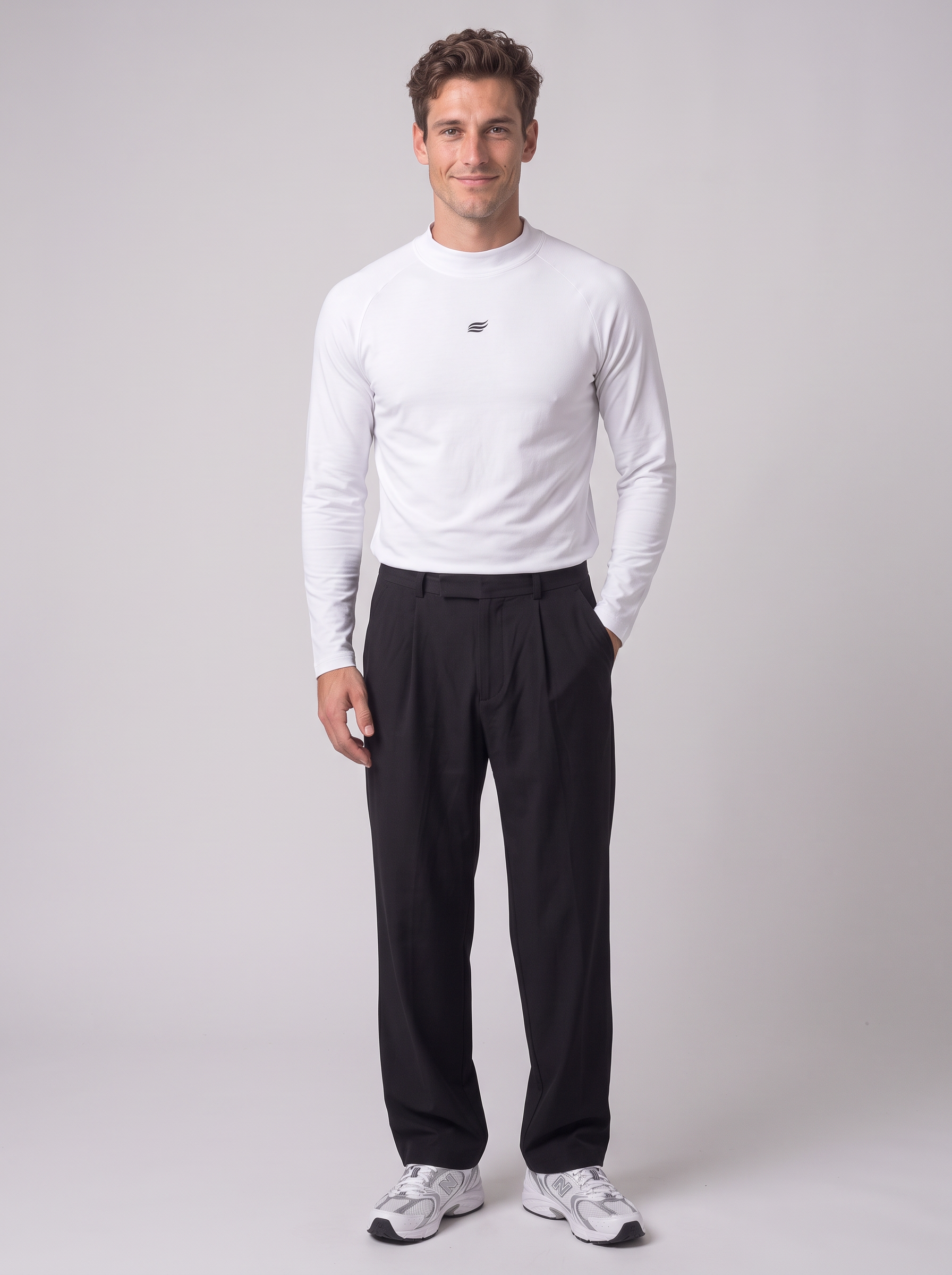 Slim Fit Longsleeve with Stand-up Collar – White
