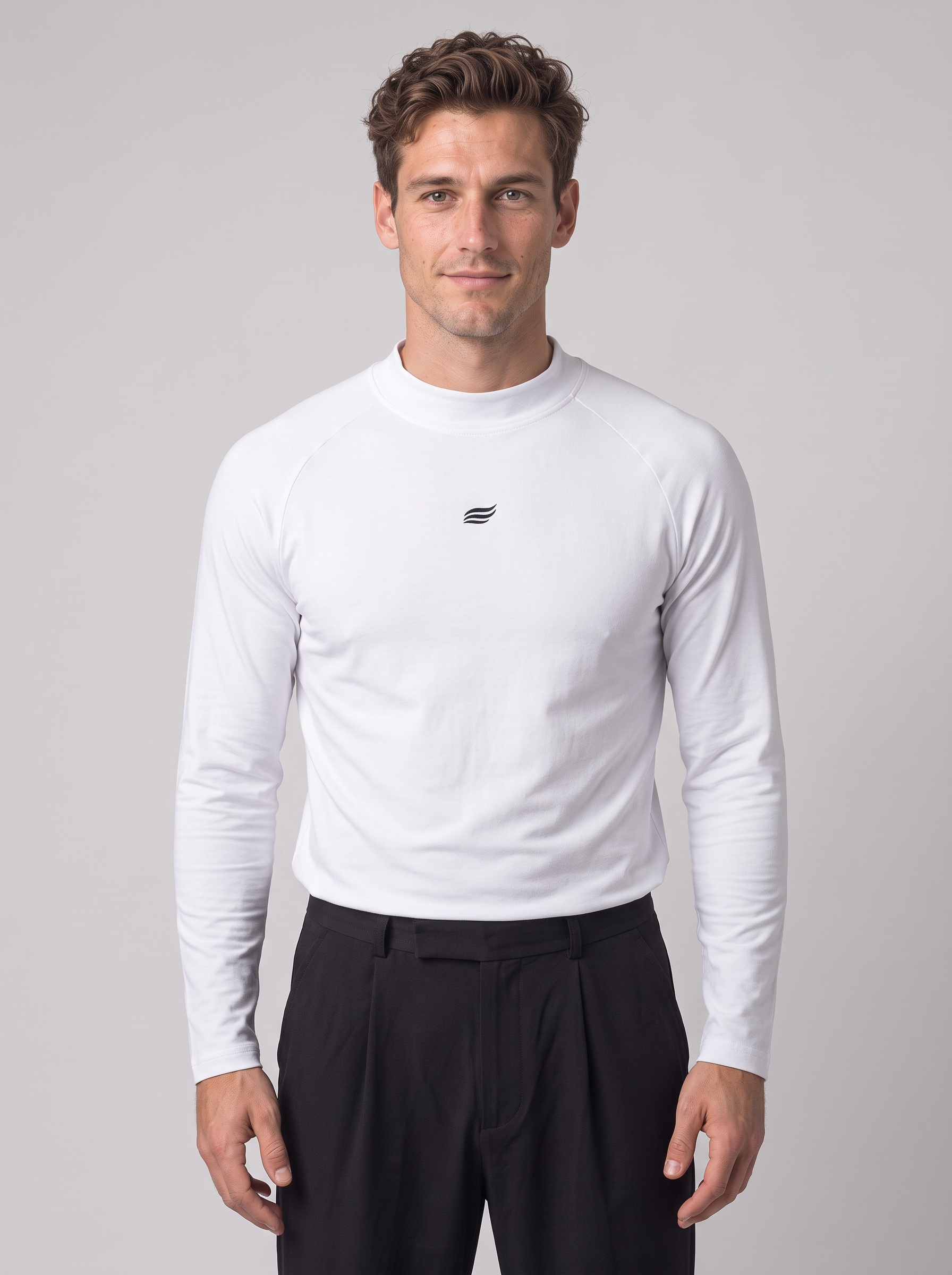 Slim Fit Longsleeve with Stand-up Collar – White
