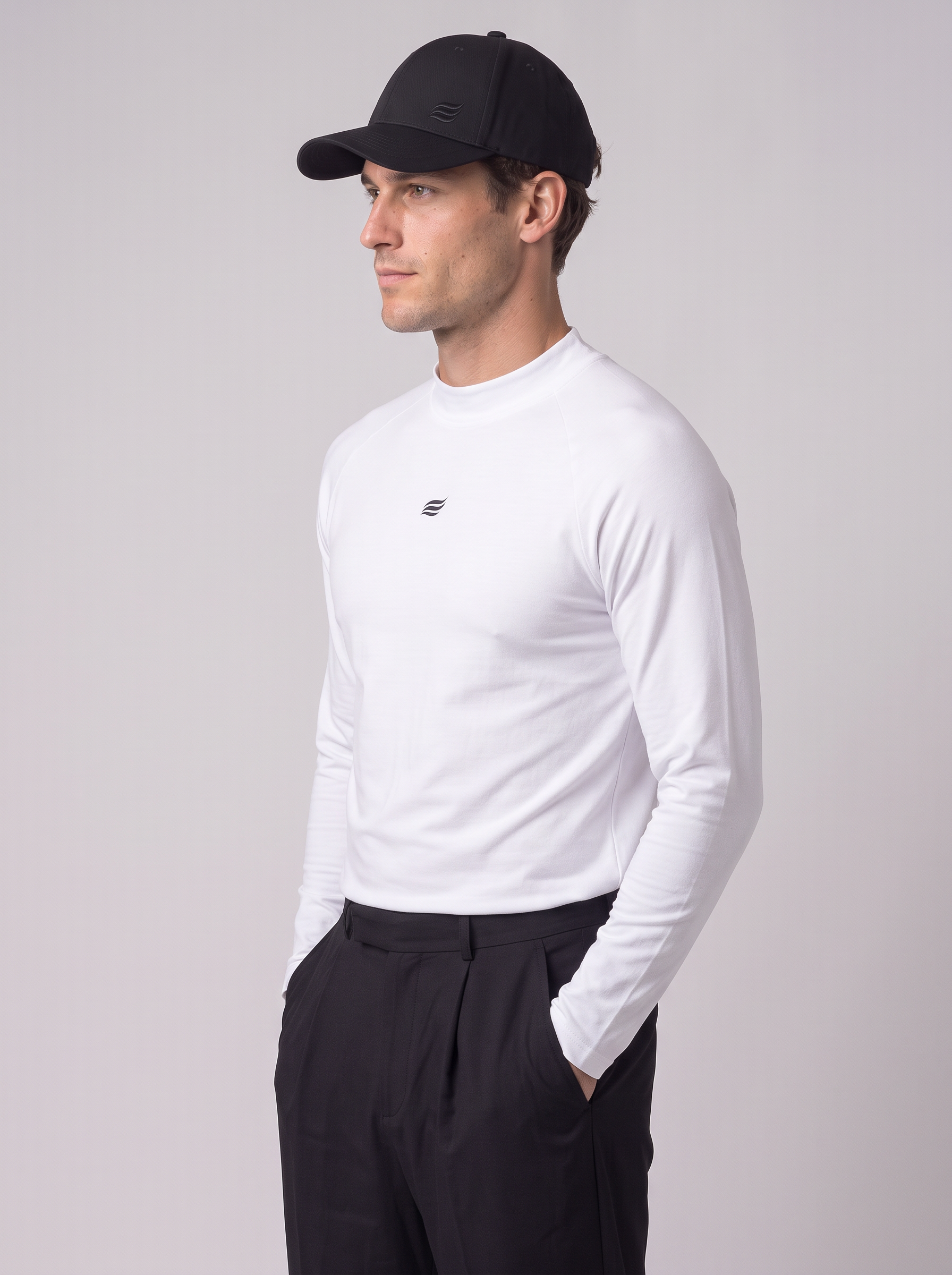 Slim Fit Longsleeve with Stand-up Collar – White