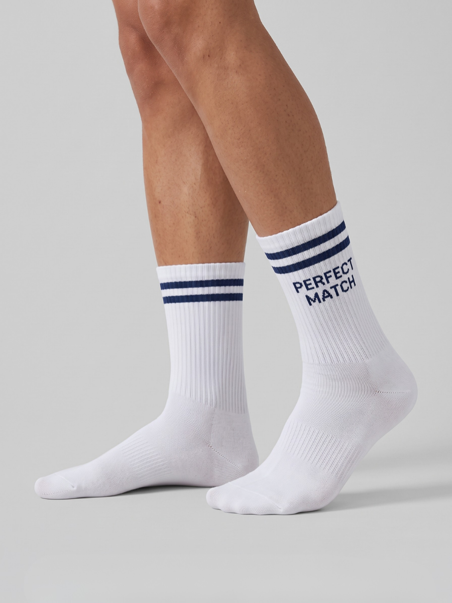Tennissocken aus Lyocell und Seide mit "Perfect Match"-Schriftzug – Weiß