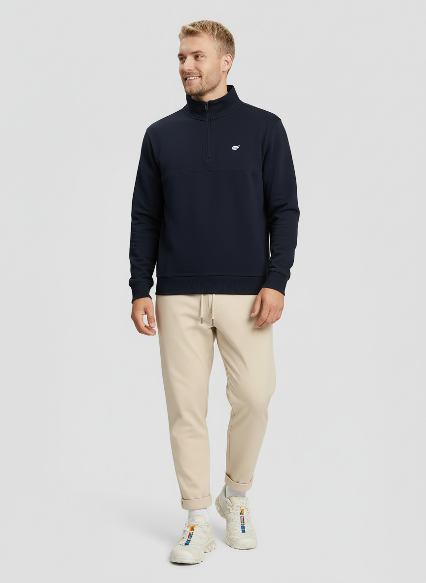 Natural Comfort Quarter Zip Sweater - Navyblau